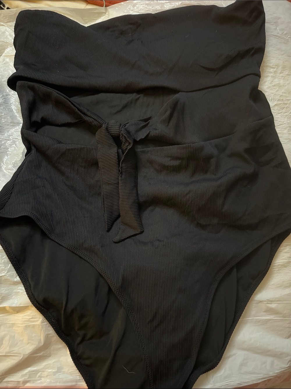 aerie Black Ribbed One-Piece with Waist Tie & cutout XXL long